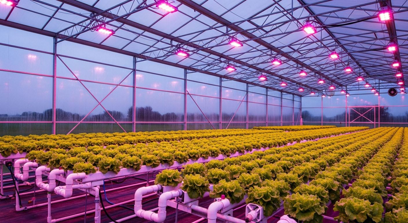 greenhouse with LED horticulture lighting