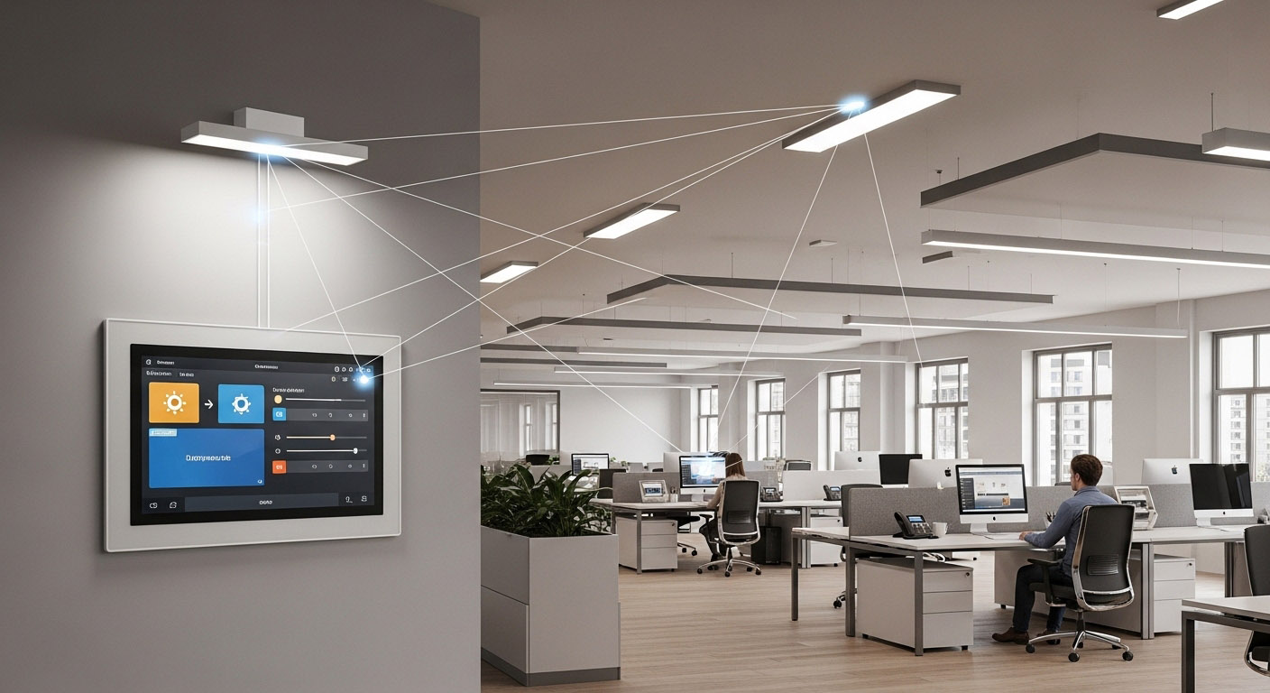 office with networked fluorescent lighting