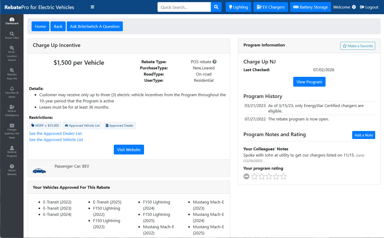 RebatePro for EVs program details